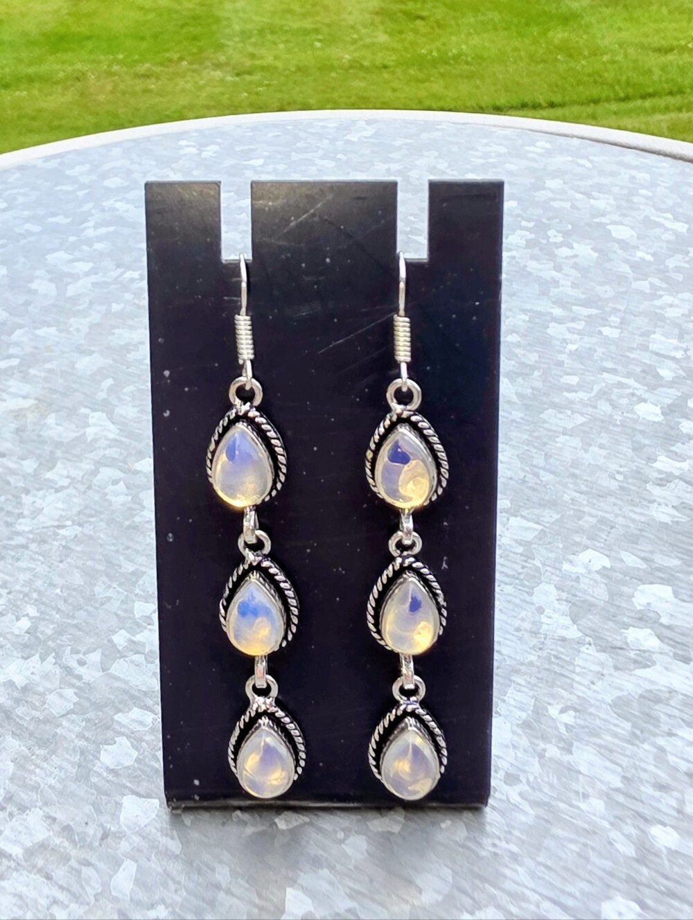 Opalite Gemstone.Earrings in 925 Sterling Silver (2.75")